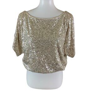 Aakaa Gold Sequin Party‎ Top M Glam Dolman Sleeve Sparkle Holiday Blouse